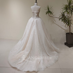 LY131 Luxury Modern Boat Neck Crystal Appliques Long Lace <b>Ball</b> <b>Gown</b> Wedding Dress - Product Image 2