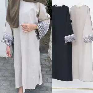 Abaya tertutup Mode gaya baru menggabungkan lengan Arab wanita Abaya katun Linen wanita timur tengah Abaya Dubai