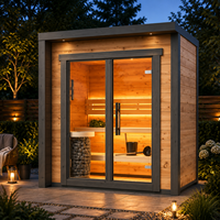 Sauna Exterior Moderna Personalizada HG, Sauna Húmeda de Madera Tratada Termicamente para 3 Personas con Ducha, Control por Computadora, Ventanas Transom, 6KW