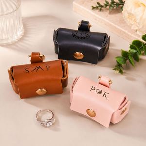 Leather Jewelry Wedding Box Custom Engraved <b>Ring</b> Bearer Pouch Rustic <b>Engagement</b> Proposal <b>Rings</b> <b>Holder</b> Him Her - Product Image 2