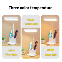Lampe de bureau LED rechargeable par USB Lampe de lecture à température tricolore avec porte-stylo Support de téléphone Lampe de table d'apprentissage