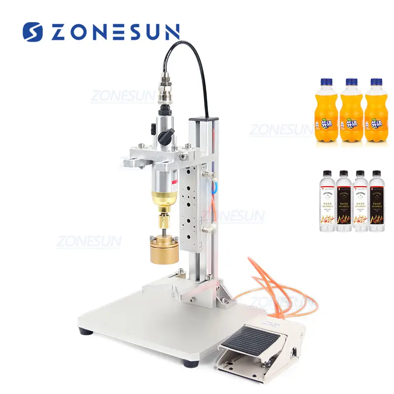 ZONESUN-máquina de tapado de botellas de plástico para escritorio, ZS-XGPZ1 semiautomático, totalmente neumática, 10-50MM