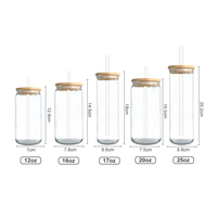 Gobelets en verre 12oz/16oz avec couvercles en bambou et pailles en verre Finition de surface claire et givrée
