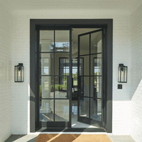 Portes françaises en aluminium OUNA avec système à double battant pour villa, patio, cadre noir et verre trempé pour un fonctionnement sûr et fluide