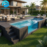 Piscine hors sol de luxe en fibre de verre de 20 pieds pour maison, villa, jardin, avec fenêtre personnalisée, terrasse en bois et spa de nage extérieur