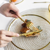 Ensemble de couverts en acier inoxydable 304 poli miroir doré, comprenant couteaux de table, fourchettes à salade, cuillères à soupe et à riz, cuillères à dessert, cuillères à salade et cuillères à thé