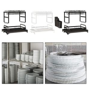 Égouttoir à vaisselle métallique à 2 niveaux détachable avec support rotatif pour évier, idéal pour organiser et sécher les assiettes et bols - Product Image 4