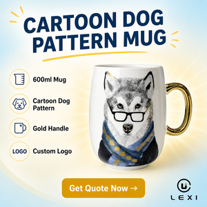 แก้วกาแฟเซรามิคลายสุนัขสุดหรู 600 มล. พร้อมหูจับสีทอง แก้วพอร์ซเลนลายการ์ตูนสัตว์ ของขวัญสำหรับใช้ในบ้าน ขายส่งจำนวนมาก รับทำโลโก้ตามสั่ง - Product Image 1