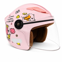 Casques de moto ouverts pour enfants, légers, avec visière large transparente, doublure en maille respirante, design mignon de dessins animés rose et bleu ciel