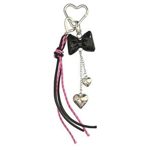 Modern and Simple Unique Design Leather Bow Heart <b>Keychain</b> Bag Pendant <b>Personality</b> Ins Tassel Decoration - Product Image 5