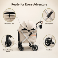 Poussette pour animaux de compagnie USMILEPET 2 en 1, porte-animaux détachable, pliable, roues amortissantes, capote réglable, poussette pour chien de taille moyenne 30 kg