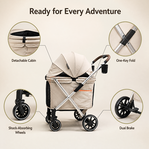 Poussette pour animaux <span class=keywords><strong>de</strong></span> compagnie USMILEPET 2 en 1, porte-animaux détachable, pliable, roues amortissantes, capote réglable, poussette pour chien <span class=keywords><strong>de</strong></span> taille moyenne 30 kg - Product Image 2