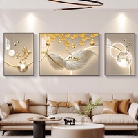 Art mural triptyque élégant et luxueux pour fond de canapé, décoration moderne et simple haut de gamme pour salon, peinture en porcelaine de cristal