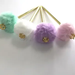 Cute Fluffy Pom Pom Crown Charm Twist Metal <b>Ballpoint</b> <b>Pen</b>, Macaron Pastel Color Rotating Signature <b>Pen</b> Custom Logo - Product Image 3