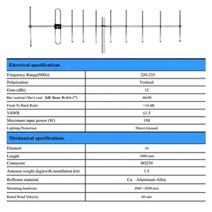 Antena Direccional Yagi de Alta Calidad con 10 Elementos, 220-235MHz, Alta Ganancia de 12dbi, para Comunicación de Señal Celular 2.4G 3G - Product Image 5