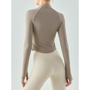 เสื้อโยคะแขนยาวเข้ารูปสำหรับผู้หญิงมีคอปกตั้งและซิประบายอากาศได้ครึ่งแขนพิมพ์ลายสำหรับฤดูใบไม้ร่วงฤดูหนาว - Product Image 5