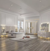 Ensemble de meubles de chambre à coucher de luxe de style turc avec éclairage LED, 8 pièces, taille King, lit moderne avec miroir pour la maison, salon