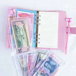 Venda por atacado receita de dinheiro anel binder couro pu notebook economizador de dinheiro envelopes