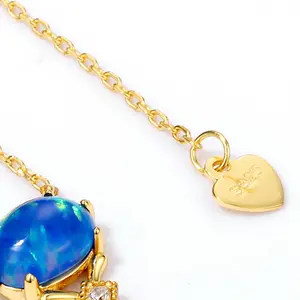 2020 Blue Opal Pendant Cross Chain Silver 925 Gold Plating Statement Necklace