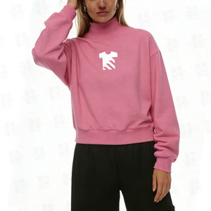 Sudaderas Personalizadas al por Mayor con Logotipo Bordado, Sudaderas Rosas para Mujer con Cuello Alto y Hombros Caídos, Sudaderas Extra Grandes de 300 g/m² para Damas - Product Image 4