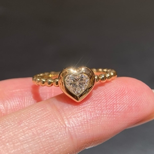 Anillo minimalista con forma de corazón de oro amarillo macizo de 18 quilates con diamantes cultivados en laboratorio Aazuo para mujer, joyería de moda para fiesta de boda, regalo de amor - Product Image 2