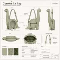 Sac à bandoulière Ita Bag Kawaii en forme de Brachiosaurus mignon, sac à main dinosaure à long cou avec fenêtre transparente et fermeture éclair décorative