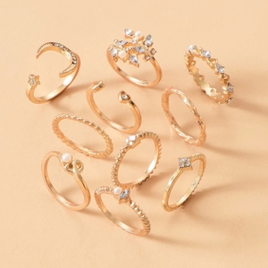 Anneaux assortis étoile de lune pour femmes Anillos Mujer ensemble de bagues en or Bagues filles Anillo bijoux bohème <span class=keywords><strong>Serpentard</strong></span> N2108192 - Product Image 3