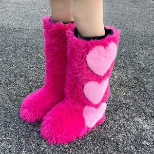 Custom Winter Y 2K Heart Love Dij Hoge Pluizige Laarzen Dames Harige Faux Fox Fur Warme Schoenen Meisjes Pluche Knie Hoge Bont Snowboots - Product Image 4