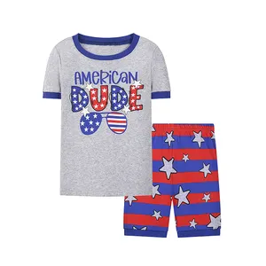 4 de julio, pantalones cortos para niños, conjuntos de ropa, ropa con estampado de letras de verano, pijamas para niños con estrellas y rayas del Día DE LA Independencia