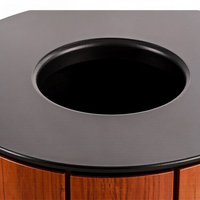 Poubelle extérieure cylindrique en bois avec couvercle métallique, résistante aux intempéries, pour les espaces publics urbains