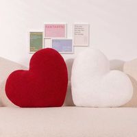 Coussin décoratif en velours rose vif en forme de cœur JM unisexe avec logo brodé, rembourré de coton PP