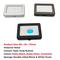 Boîte à boutons-pression en métal 80x55x17mm avec fenêtre transparente, étui à pierres précieuses simple en mousse réversible pour présentation de bijoux