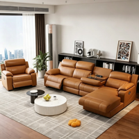 Canapé en cuir inclinable électrique minimaliste italien 3 places, canapé de cinéma maison avec plateau pliable pour salon