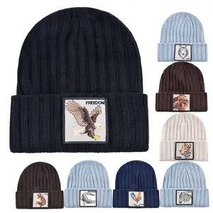 Neue Männer Frauen Stickerei Tier Patch Beanie Herbst Gestrickte Skull ies Caps Strick Bonnet Beanies Tier Winter hüte