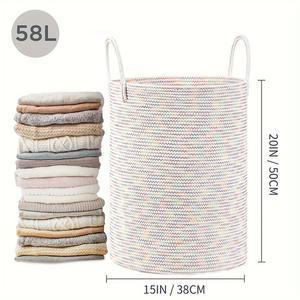 Paniers de rangement pliables en corde de coton tressée faits <span class=keywords><strong>à</strong></span> la main de grande capacité pour vêtements sales et aliments, avec poignée - Product Image 2