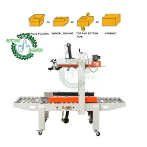 pneumatic left and right belt drive adhesive tape roll sticking case box carton sealing machine with movable caster