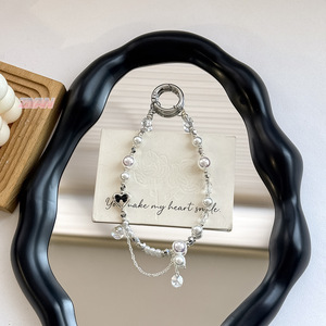 Porte-clés de voiture et pendentif de sac Sweet Bow, chaîne de téléphone de luxe avec perles de déesse, cordon court à suspendre - Product Image 5
