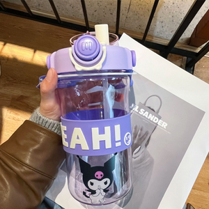 Lindo Sanrioed taza de paja <span class=keywords><strong>Mymelody</strong></span> Kuromi dibujos animados Regalo De vacaciones chica doble bebida taza belleza niños botella de agua de plástico - Product Image 4