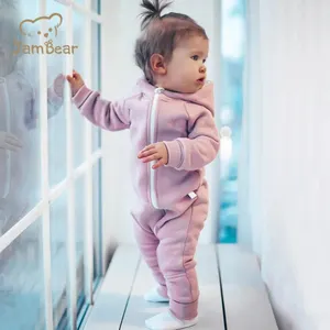 säugling bio-baumwolle hoodie strampler kleinkind reißverschluss baby-kleidung baby vlies strampler lange Ärmel baby strampler kapuzenpullover für mädchen