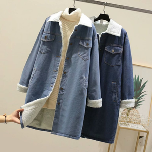 Wholesale Women's Luxury Long Winter <strong>Denim</strong> <strong>Jacket</strong> <strong>With</strong> Fur Lining - Product Image 4