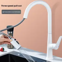 Robinet de cuisine mural moderne en laiton chromé, à poignée unique, rotatif, avec douchette extractible télescopique en céramique blanc et gris anthracite