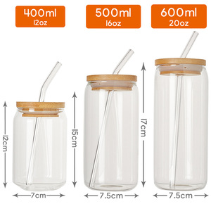 ขายร้อนโลโก้ที่กําหนดเอง 12oz 16oz 20oz ไม้ไผ่ฝาปิดฟางเบียร์เบียร์แว่นตาโซดาถ้วยแก้วถ้วยพร้อมฝาปิดไม้ไผ่ - Product Image 3