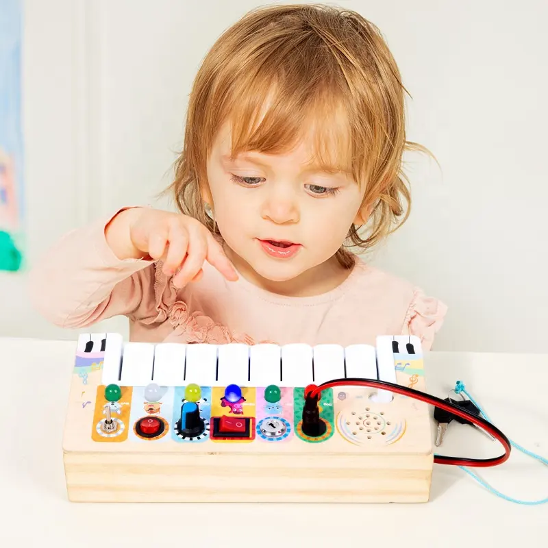 Montessori çocuklar meşgul duyusal kurulu ahşap çok fonksiyonlu elektronik müzik LED ışıkları ile eğitim öğretici oyuncaklar