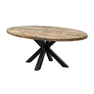 <b>Industrial</b> Style Solid Mango <b>Wood</b> Oval Restaurant <b>Table</b> Contemporary Design Rustic Finish Modern <b>Dining</b> Furniture - Product Image 2