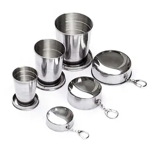 Inklapbare Cup Roestvrij Staal Draagbare Vouwen Metalen Telescopische Sleutelhanger Kopjes Mok 60Ml 150Ml 250Ml