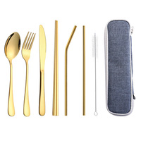 Ensemble de couverts de voyage portables en acier inoxydable, couteau, fourchette, cuillère
