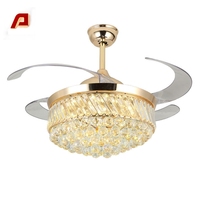 Lampu Chandelier LED Kristal 42 Inci dengan Kipas Angin Plafon Tak Terlihat, 5 Bilah, Motor DC, Remote Control, Desain Plastik Modern