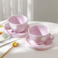 ISUB cangkir kopi keramik bunga telur dicat tangan Set cangkir teh sore lucu dapat disesuaikan dan piring desain kreatif gaya