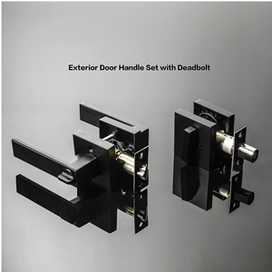 <span class=keywords><strong>Set</strong></span> Kunci Pintu Privasi Eksterior, Heavy Duty, Gagang Persegi dari Paduan Seng Hitam, Kunci <span class=keywords><strong>Deadbolt</strong></span> Silinder Tunggal untuk Pintu Kayu - Product Image 6