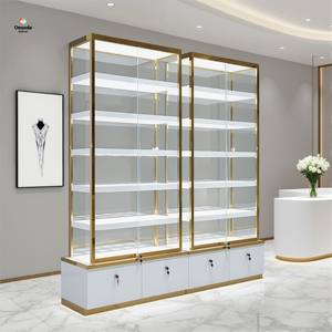 Gabinete de exhibición de vidrio personalizado con luces LED | Muebles de boutique de acero inoxidable | Soluciones de escaparate minorista con cerradura - Product Image 1